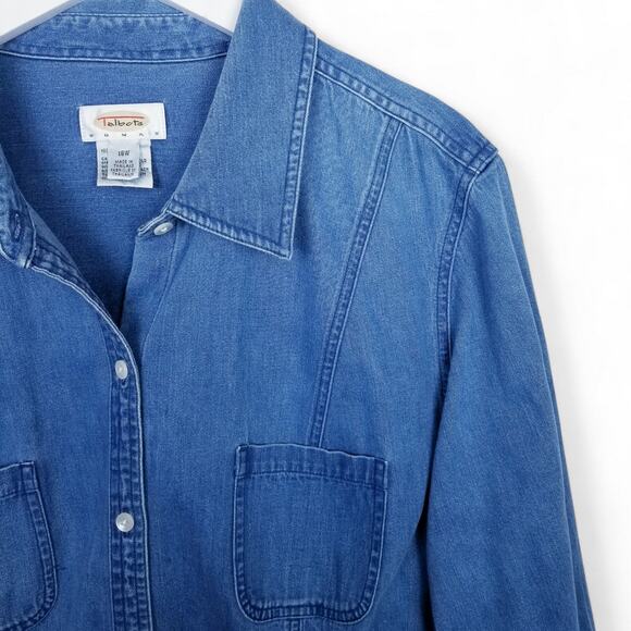 TALBOTS WOMAN Denim Shirt Blue 100% Cotton Double Breast Pocket - 18W - Picture 5 of 9